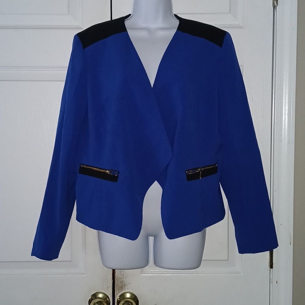 Nine West vintage  royal blue and black open front blazer jacket  Sz 14